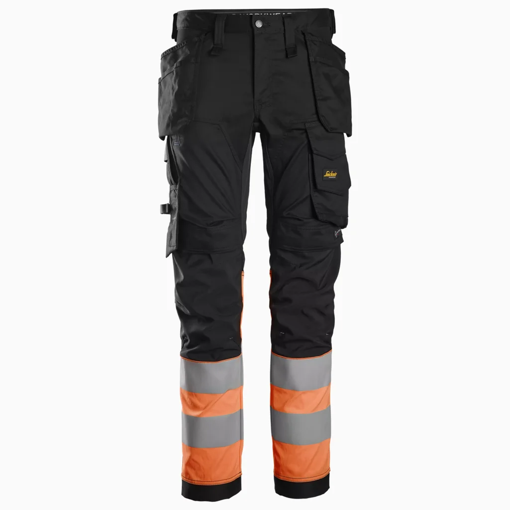 SNICKERS High Vis Stretch Trouser with Holster Pockets CL.1 (Black/Orange)