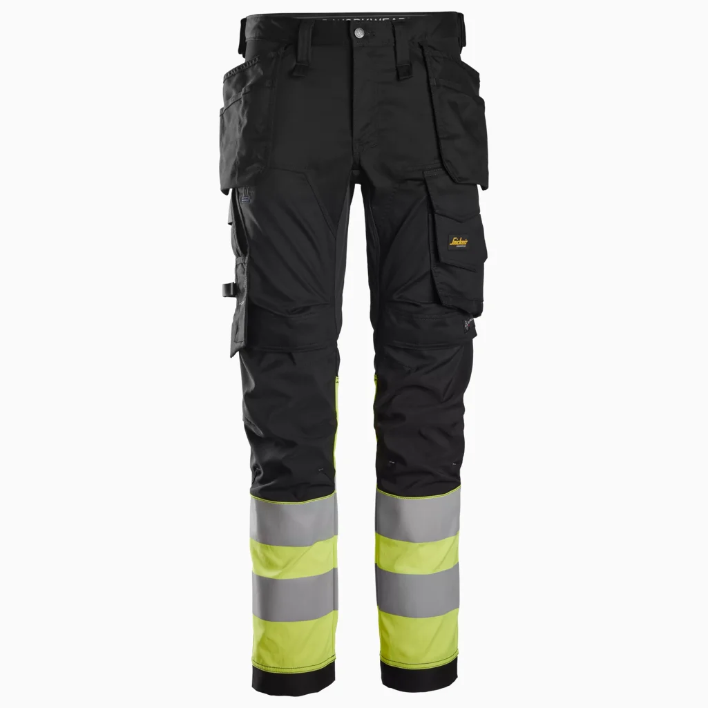 SNICKERS High Vis Stretch Trouser with Holster Pockets CL.1 (Black/Yellow)