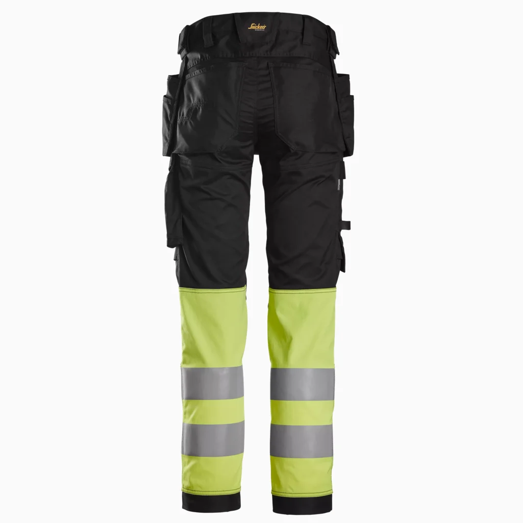 SNICKERS High Vis Stretch Trouser with Holster Pockets CL.1 (Black/Yellow) - Image 2